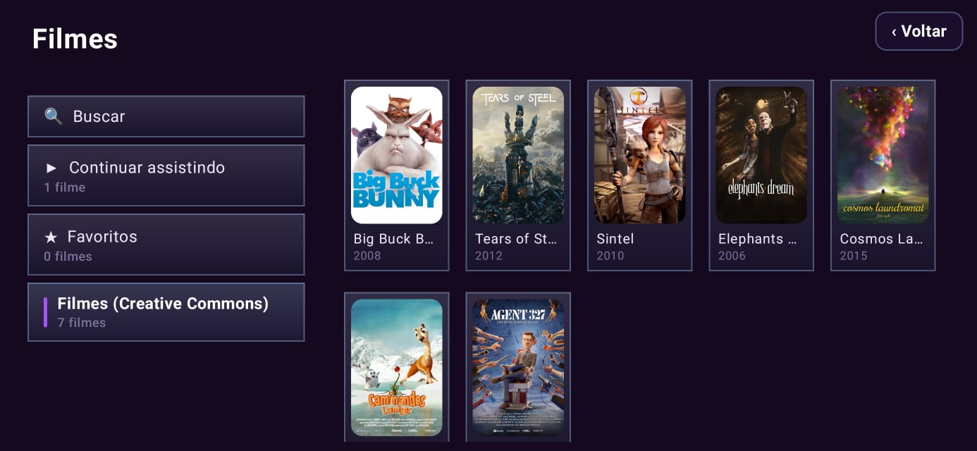 Catálogo de filmes com capas, categorias e busca